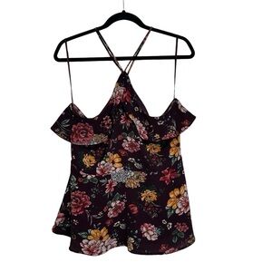 Monteau Women’s Plum Floral XL Sleeveless Peplum Blouse